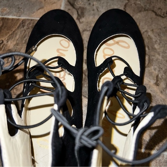 Sam Edelman Felicia Stella Embroidered Floral Black Lace Up Flats Size 5 - Picture 9 of 11